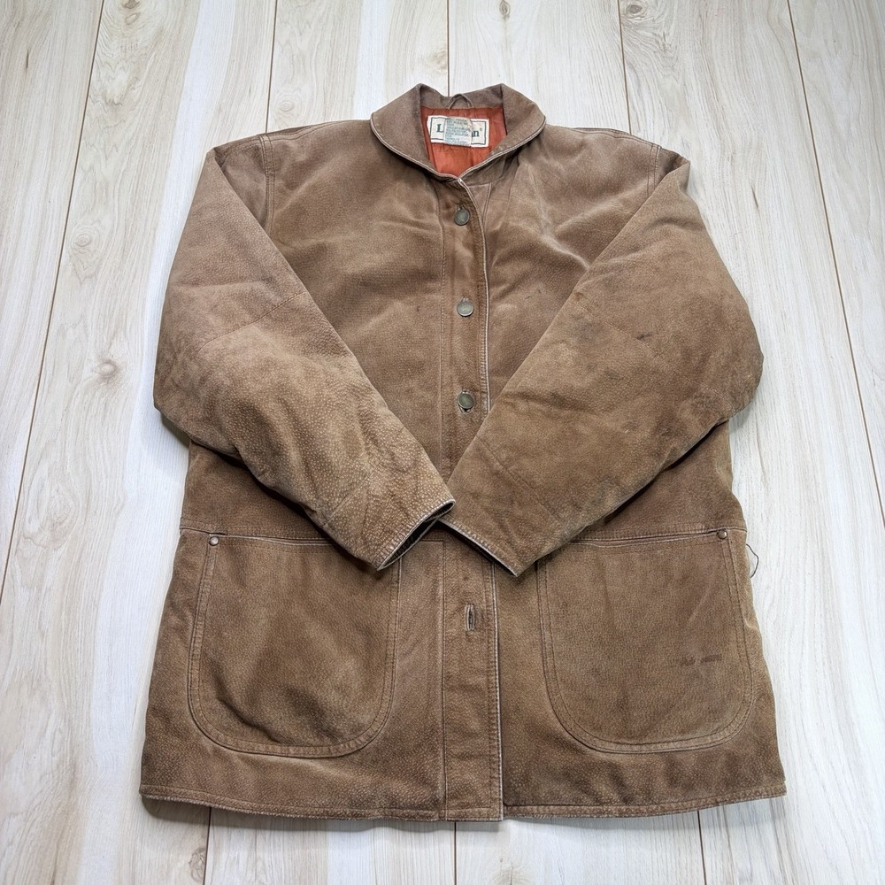 L.L. Bean Genuine Suede Barn Chore Coat Mens Brown Size Small Vintage